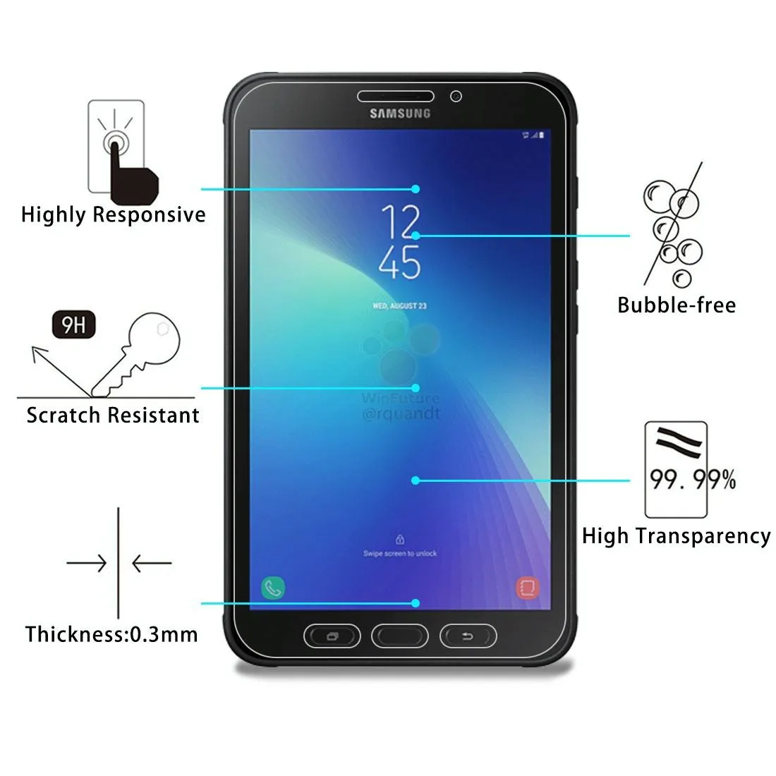 0.3mm Tempered Glass Film for Samsung Galaxy Tab Active2 8.0 Lte - 9h Hardness