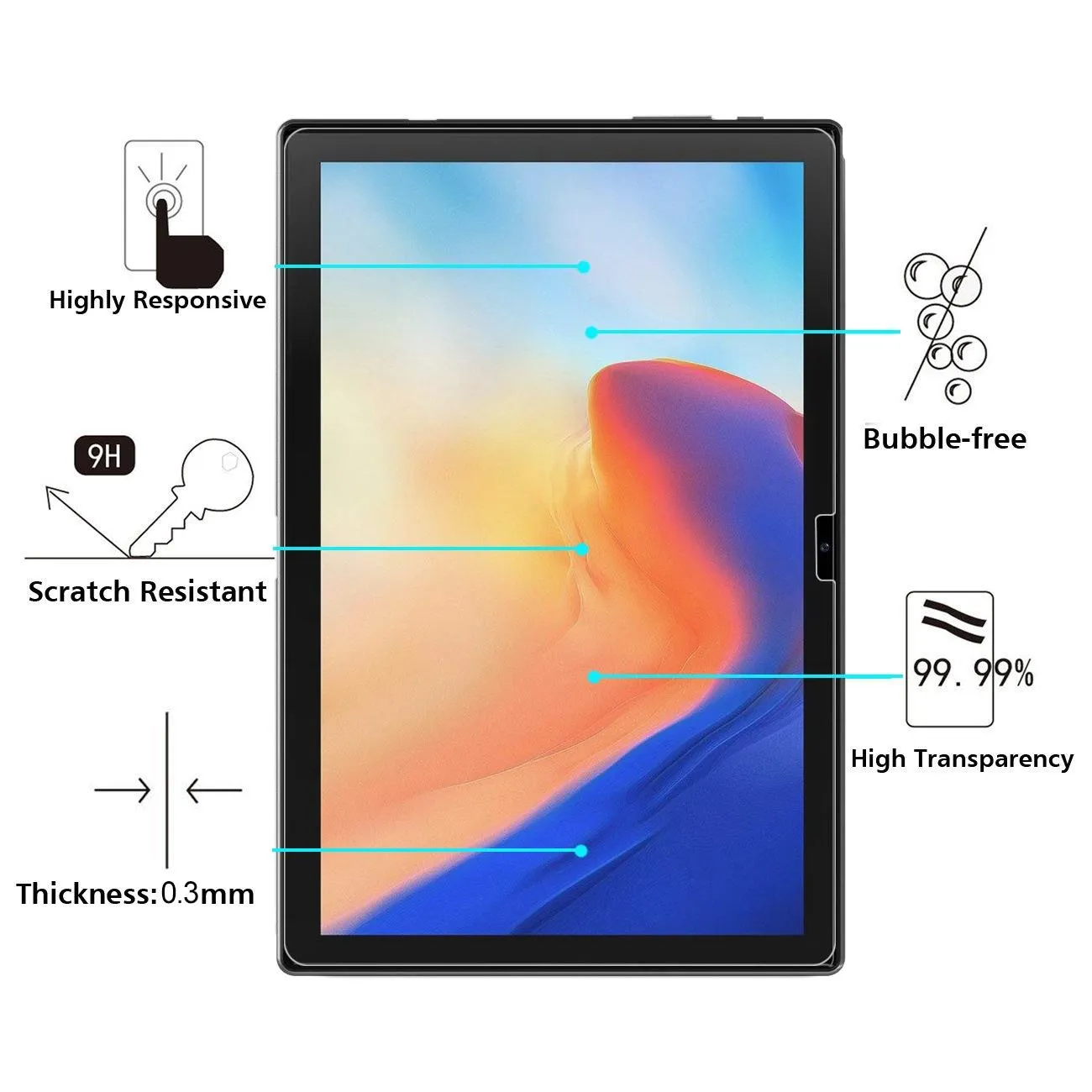10-Pack Tempered Glass Film For Blackview Tab 8E - 0.26Mm 9H 2.5D