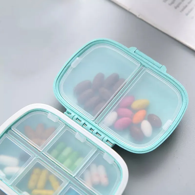 (11x8cm) Medication dispenser 8 compartments Dosett pill box Pill dispenser - Turquoise
