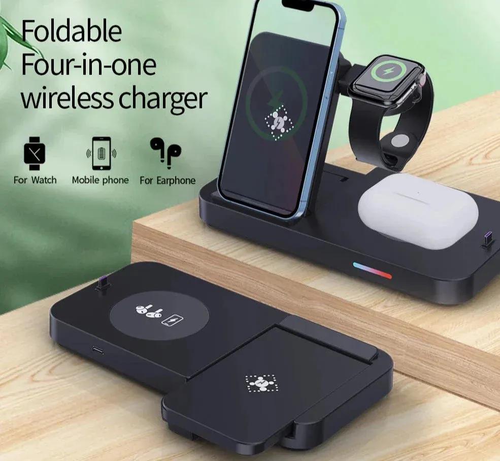 15w 3 in 1 Foldable Qi Fast Wireless Charging Station for Samsung S22 Galaxy Watch5 /4 Iphone 14/13 Apple Iwatch