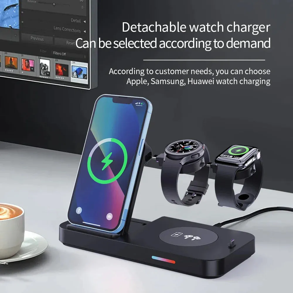 15w 3 in 1 Foldable Qi Fast Wireless Charging Station for Samsung S22 Galaxy Watch5 /4 Iphone 14/13 Apple Iwatch