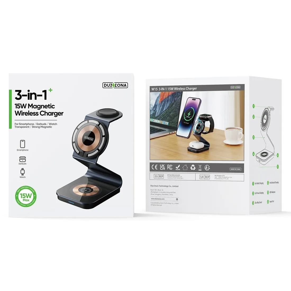 15W 3 In 1 Transparent Magnetic Wireless Charger