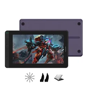 2020 Huion Kamvas 13 Android Support Drawing Tablet Monitor with Full Laminated Screen Battery-Free Stylus 8192 Pressure Sensitivity Tilt 8 Express Keys Adjustable Stand (Purple with Stand)