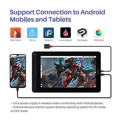 2020 Huion Kamvas 13 Android Support Drawing Tablet Monitor with Full Laminated Screen Battery-Free Stylus 8192 Pressure Sensitivity Tilt 8 Express Keys Adjustable Stand (Purple with Stand)