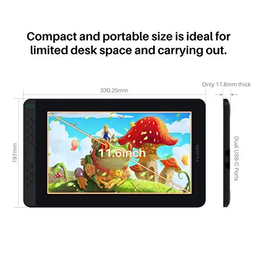 2021 HUION KAMVAS 12 Graphics Drawing Tablet with Full Lamination Screen Battery-Free Stylus Tilt Adjustable Stand 2 Gloves Android Support , Black