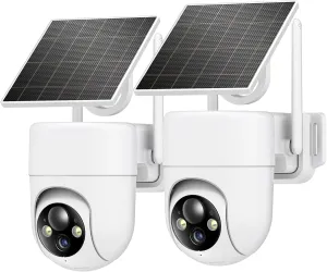 2K Solar Security Cameras Wireless Outdoor, 2PCS Outdoor Camera Wireless with 360° View, Cameras for Home Security with Color Night Vision/2-Way Audio, 2.4Ghz Wi-Fi Only
