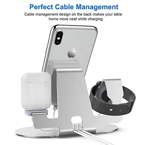 3 in 1 Aluminum Charging Stand for Apple Watch : Charger Stand Charging Station Dock for iWatch Series 5/4/3/2/1,AirPods, iPad, iPhone 11/11 Pro/Xs/X Max/XR/X/8/8Plus/7/7 Plus /6S /6S Plus