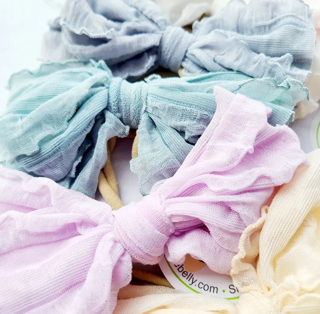 4.5" Shabby Chic Crinkle Bow & Soft Nylon Headband (CLICK FOR COLOR OPTIONS)