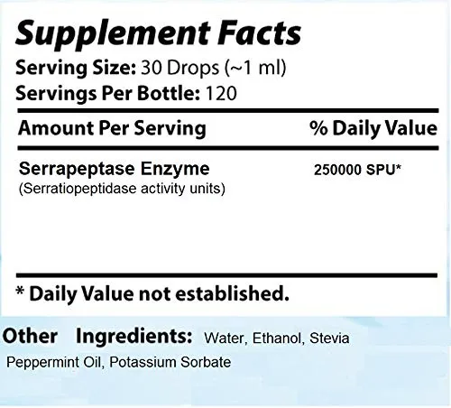 Absonturix Serrraptase Enzyme 120 Servings-4 Fl Oz-Serratiopeptidase Activity units-Anti oxidant 250000 spu per serving-Easy Absorption New Improved Formula Made in USA
