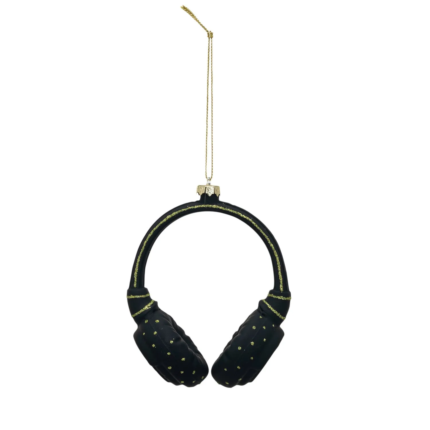 Black & Green Glitter Glass & Resin Headphones Ornament