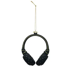 Black & Green Glitter Glass & Resin Headphones Ornament