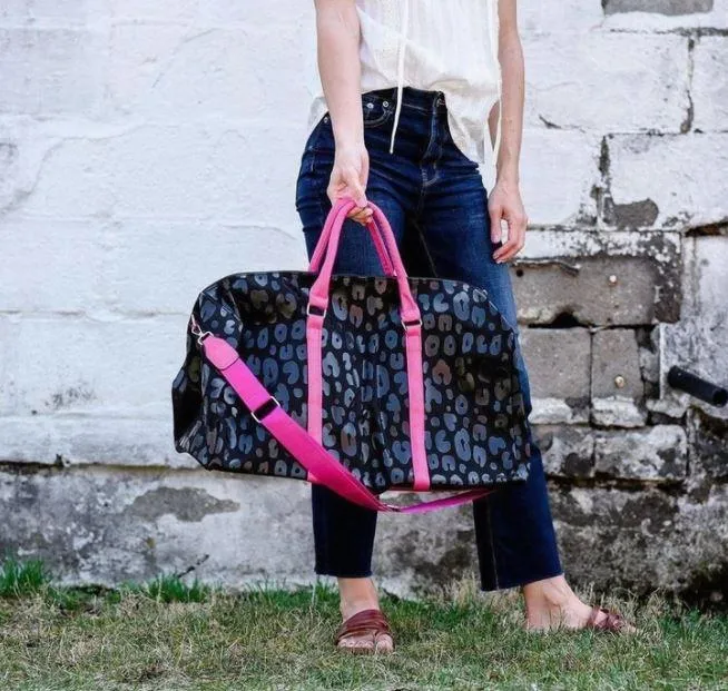Black & Pink Leopard Duffle