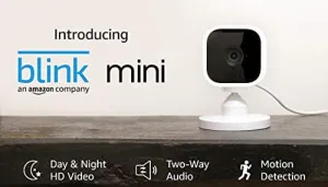 Blink Mini – Compact indoor plug-in smart security camera, 1080 HD video, night vision, motion detection, two-way audio, Works with Alexa – 1 camera
