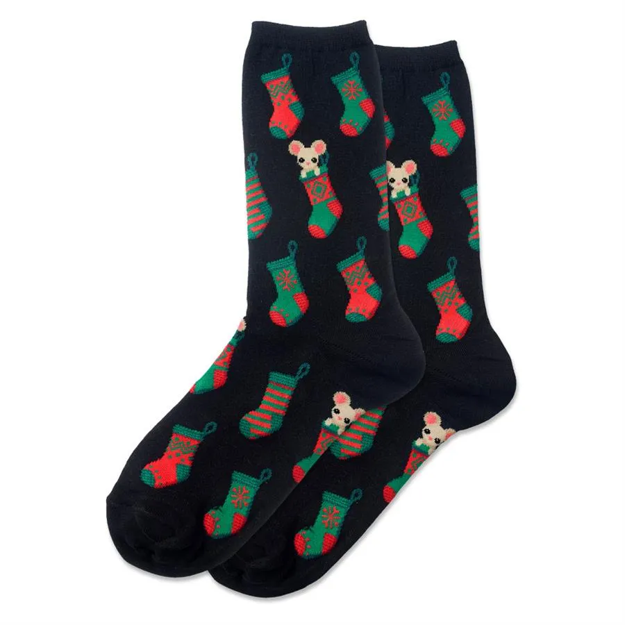 Christmas Mouse (Black) Women's Crew Socks