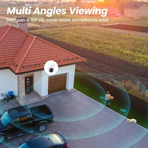 Cinnado Security Cameras Wireless Outdoor-2K Cameras for Home Security Outside Solar/Battery Powered 2.4G WiFi, 360° Color Night Vision, 2 Way Audio, PIR Human Detection, Works with Alexa/Google Home