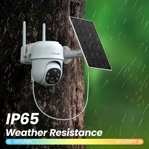 Cinnado Security Cameras Wireless Outdoor-2K Cameras for Home Security Outside Solar/Battery Powered 2.4G WiFi, 360° Color Night Vision, 2 Way Audio, PIR Human Detection, Works with Alexa/Google Home