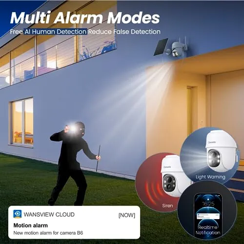 Cinnado Security Cameras Wireless Outdoor-2K Cameras for Home Security Outside Solar/Battery Powered 2.4G WiFi, 360° Color Night Vision, 2 Way Audio, PIR Human Detection, Works with Alexa/Google Home