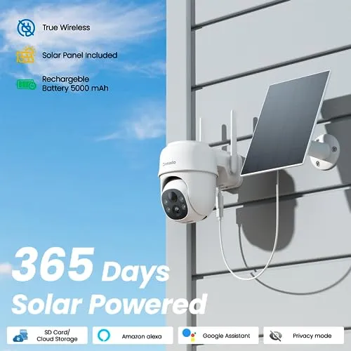 Cinnado Security Cameras Wireless Outdoor-2K Cameras for Home Security Outside Solar/Battery Powered 2.4G WiFi, 360° Color Night Vision, 2 Way Audio, PIR Human Detection, Works with Alexa/Google Home