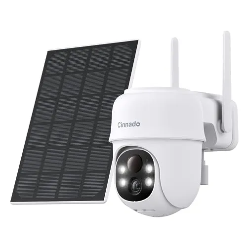 Cinnado Security Cameras Wireless Outdoor-2K Cameras for Home Security Outside Solar/Battery Powered 2.4G WiFi, 360° Color Night Vision, 2 Way Audio, PIR Human Detection, Works with Alexa/Google Home