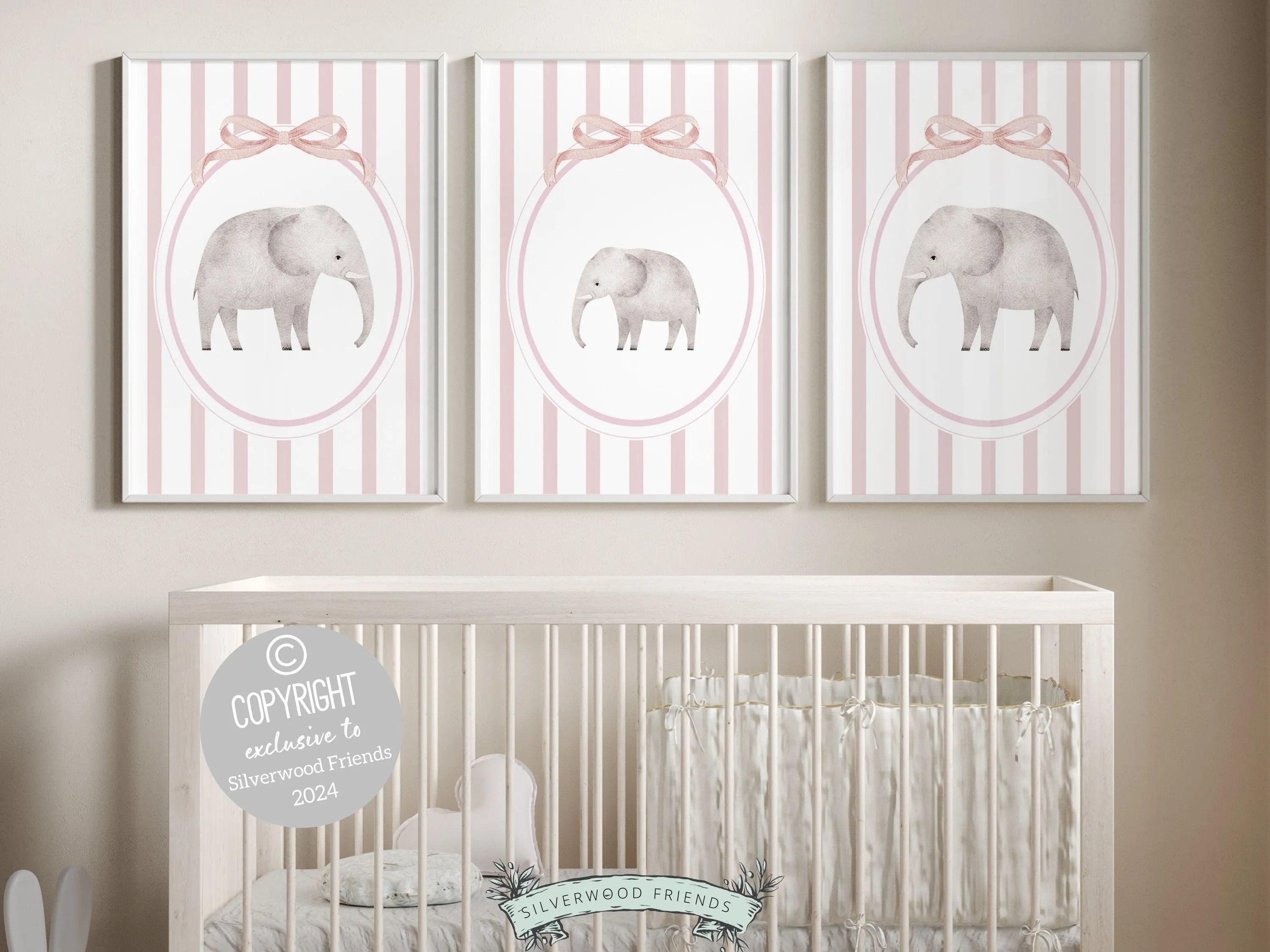 Elephant Family Nursery Print Set of 3