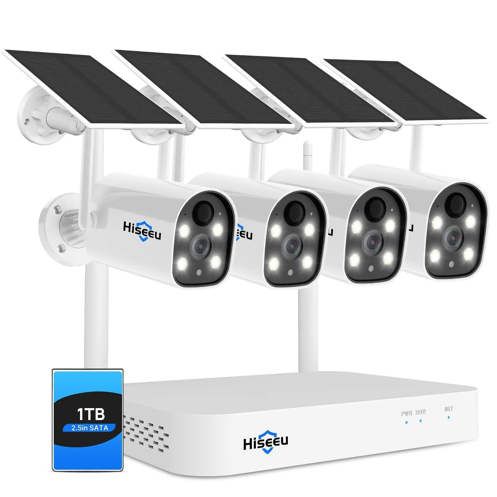 Hiseeu 10CH 4MP Solar Powered 4K NVR Wireless Security Camera System with 1TB Hard Drive