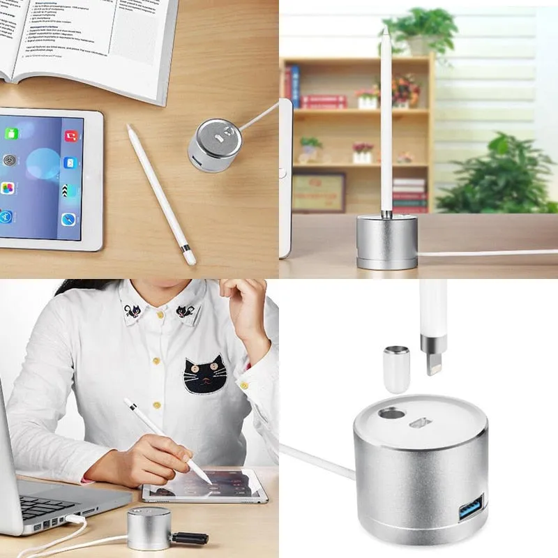 iPad Pro Pencil Aluminum Charger Station With USB Extension Cable