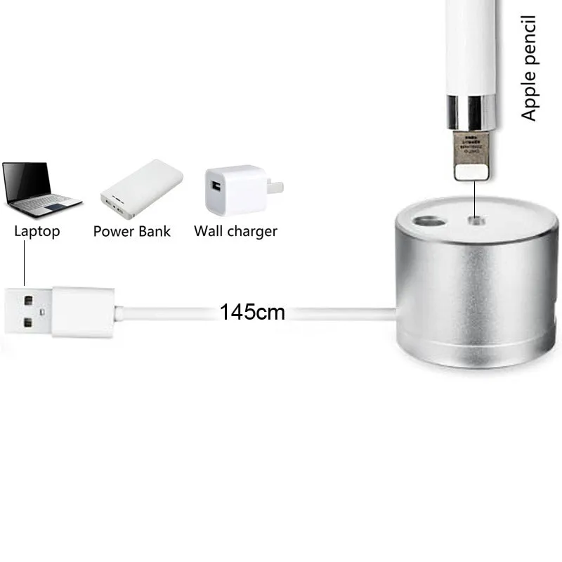iPad Pro Pencil Aluminum Charger Station With USB Extension Cable