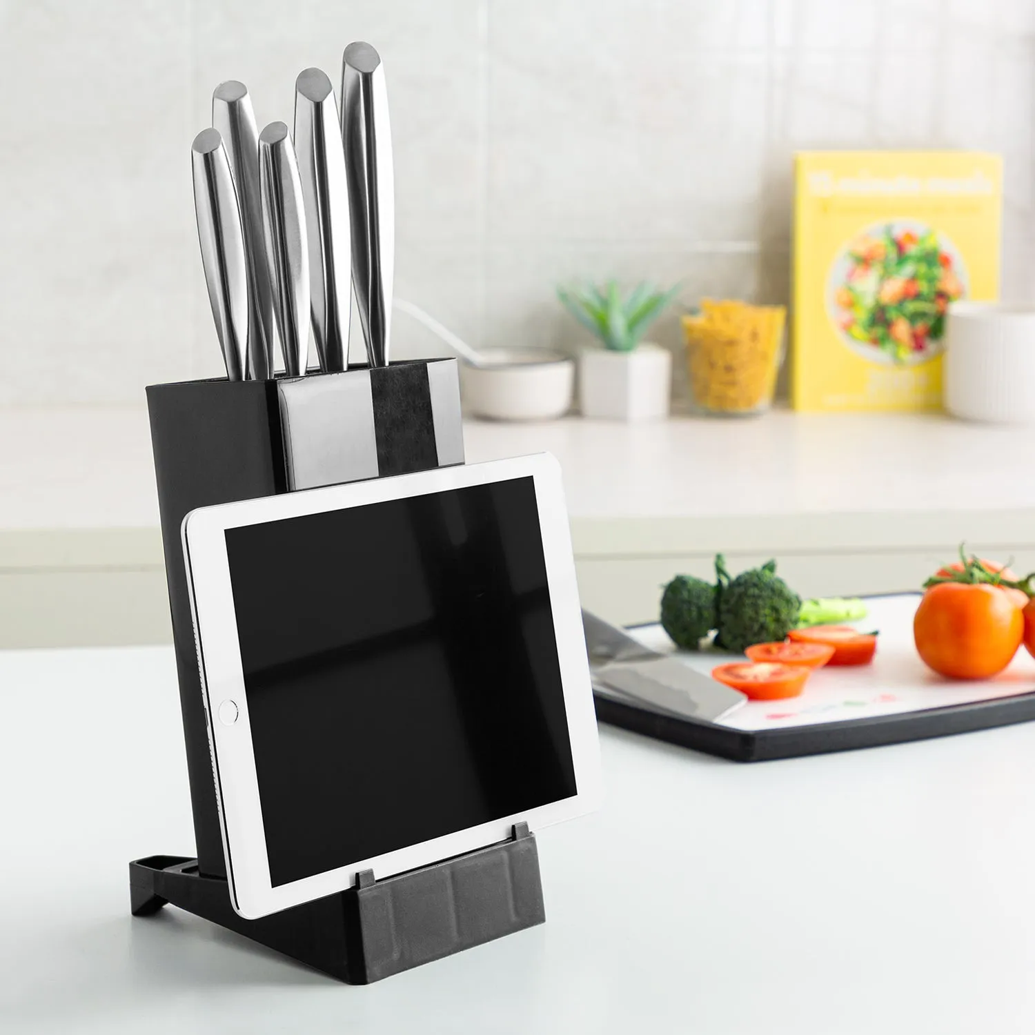 Kitchen Organiser, Universal Knife Block and Tablet Holder In 1!