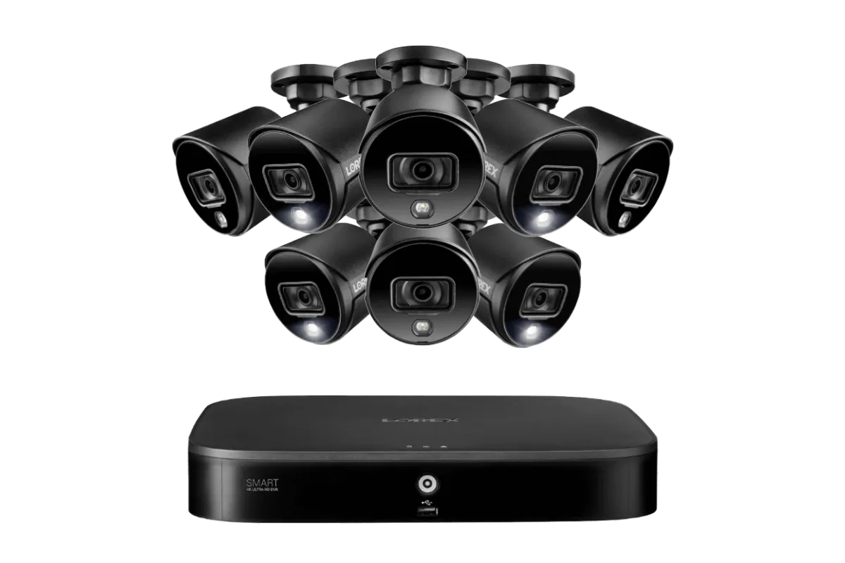 Lorex 4K 8-channel 2TB Wired DVR System with 8 Black Active Deterrence Cameras