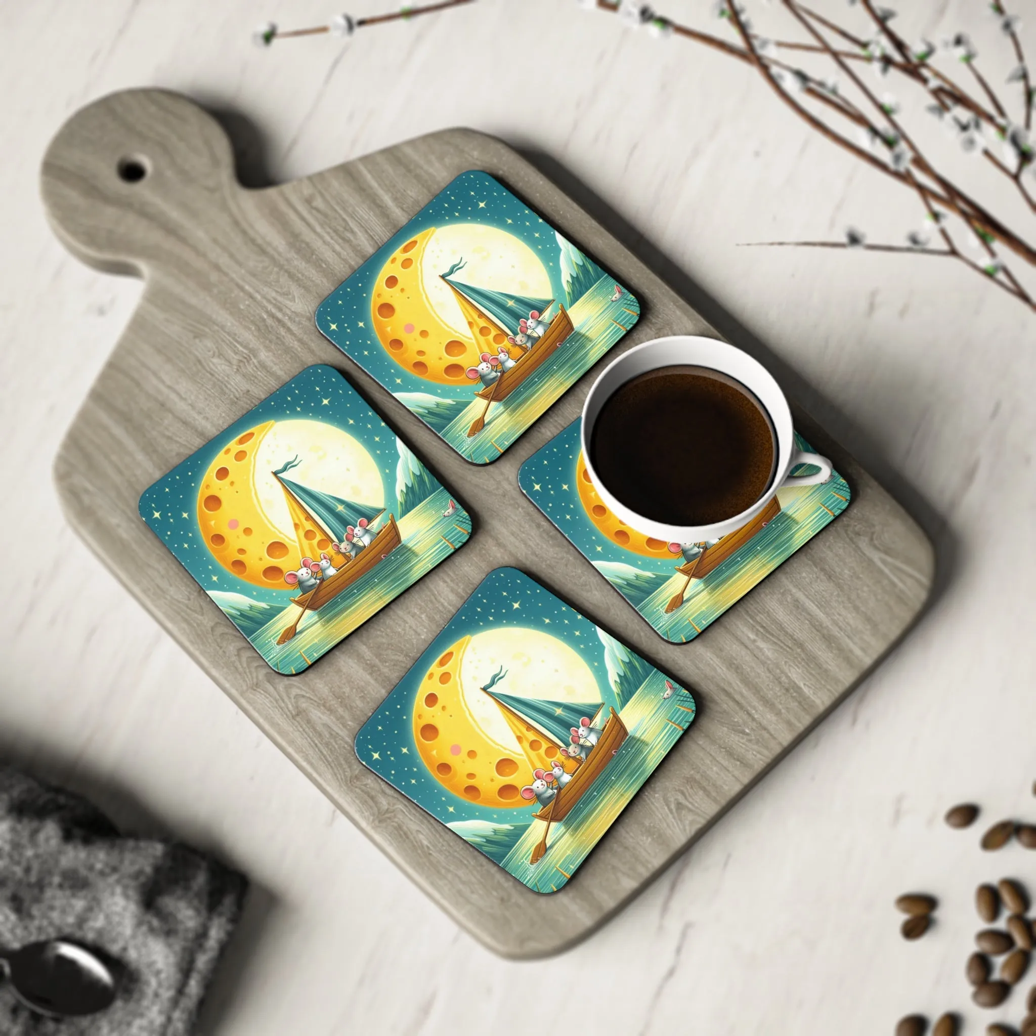 Mice and the Moon Made of Cheese - Coasters