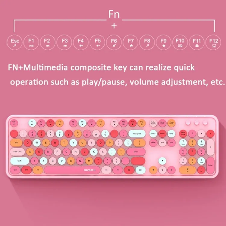 Mofii Sweet Wireless Keyboard And Mouse Set Girls Punk Keyboard Office Set, Colour: White Pink Ordinary Version