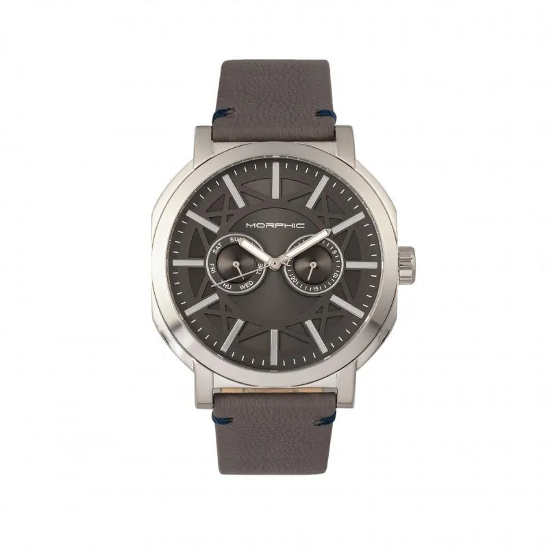 Morphic M62 Series Leather-Band Watch w/Day/Date