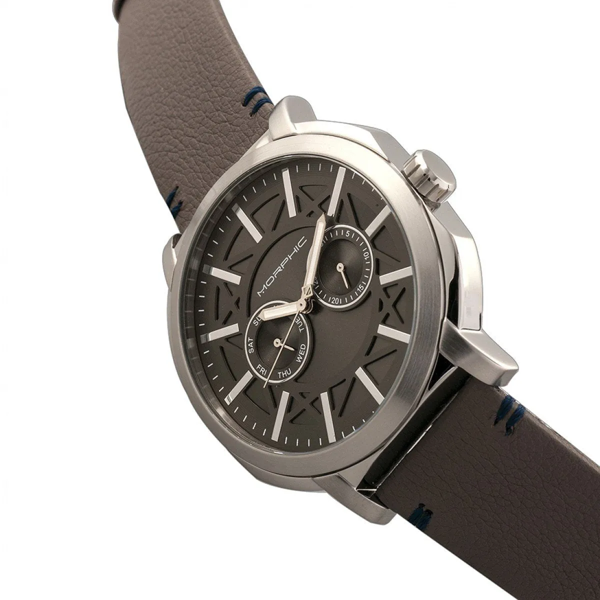 Morphic M62 Series Leather-Band Watch w/Day/Date