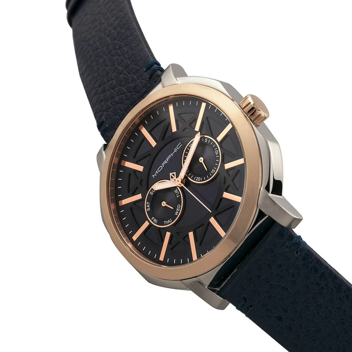 Morphic M62 Series Leather-Band Watch w/Day/Date