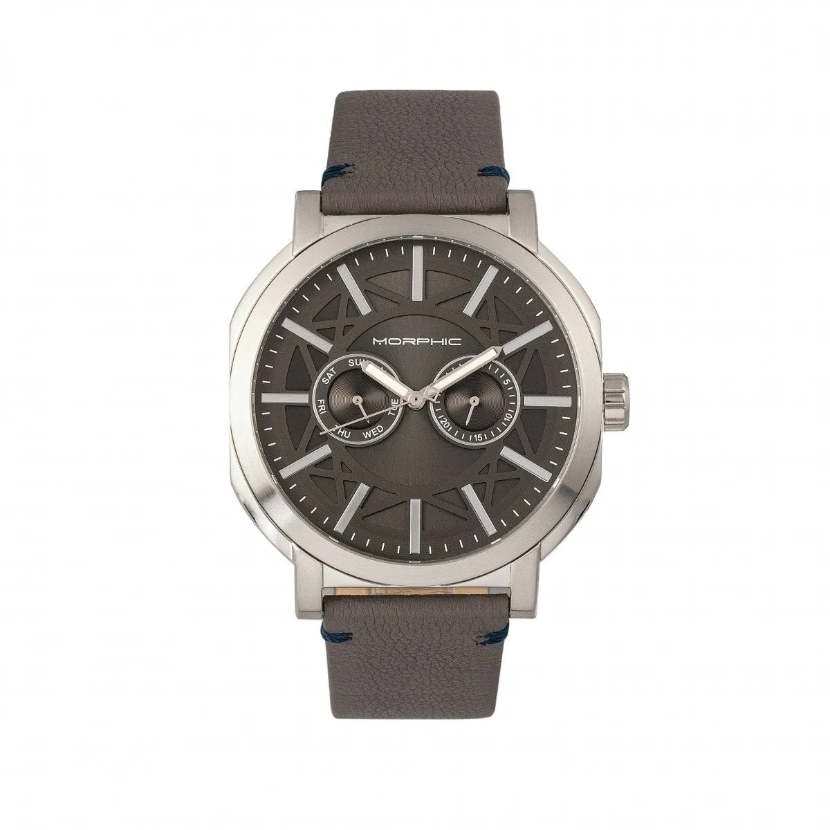 Morphic M62 Series Leather-Band Watch w/Day/Date