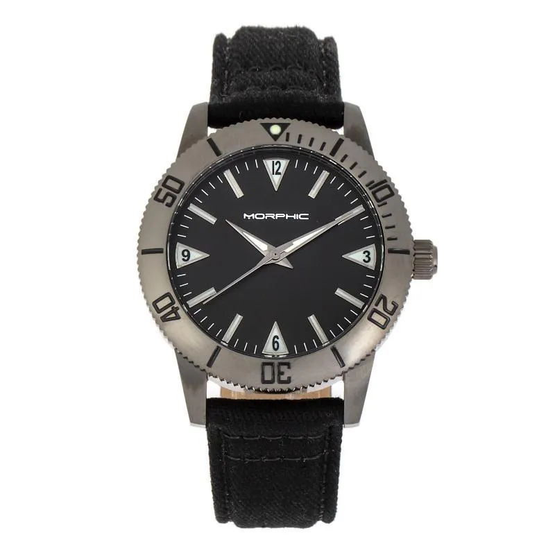 Morphic M85 Series Canvas-Overlaid Leather-Band Watch