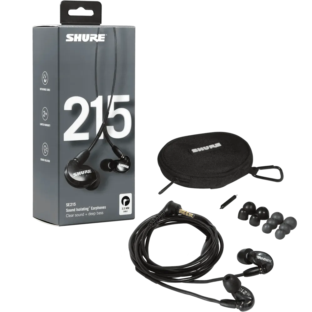 Shure SE215-K Earphones with Dynamic MicroDriver and Detachable Cable (Black)