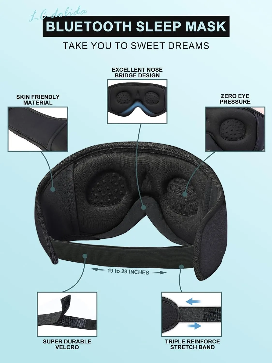Sleep Mask with Bluetooth Headphones Bluetooth Sleep Mask Sleep Headphones,3D Eye Mask for Sleeping Mask Music Sleeping Headphones for Side Sleepers Meditation Gifts Gadgets for Men Women