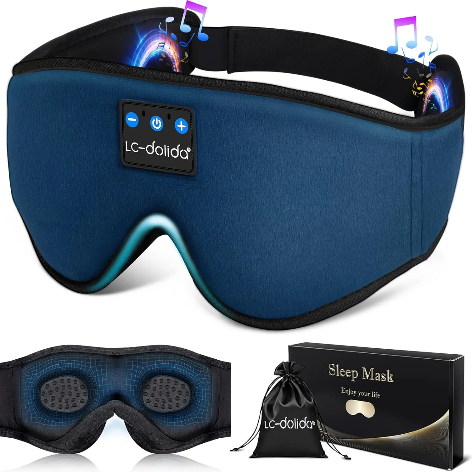 Sleep Mask with Bluetooth Headphones Bluetooth Sleep Mask Sleep Headphones,3D Eye Mask for Sleeping Mask Music Sleeping Headphones for Side Sleepers Meditation Gifts Gadgets for Men Women