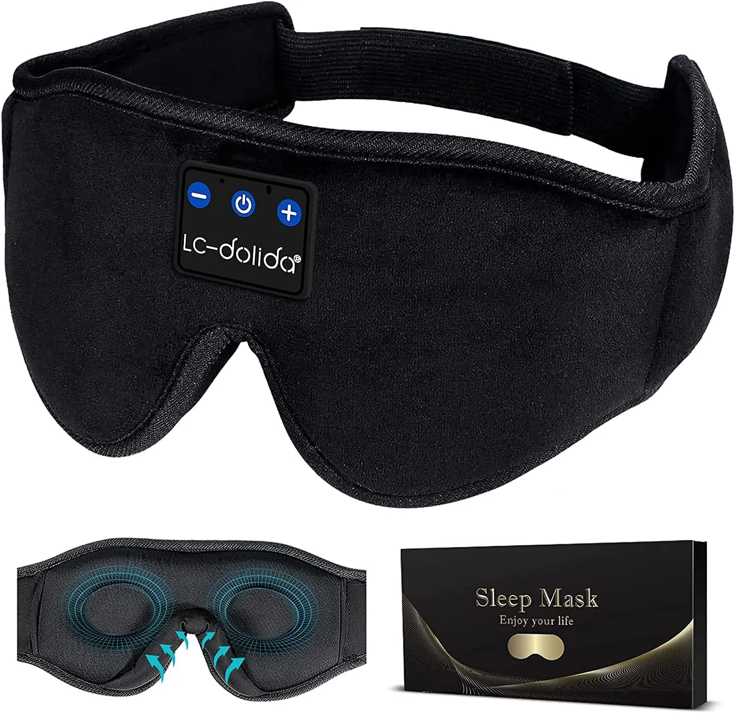 Sleep Mask with Bluetooth Headphones Bluetooth Sleep Mask Sleep Headphones,3D Eye Mask for Sleeping Mask Music Sleeping Headphones for Side Sleepers Meditation Gifts Gadgets for Men Women