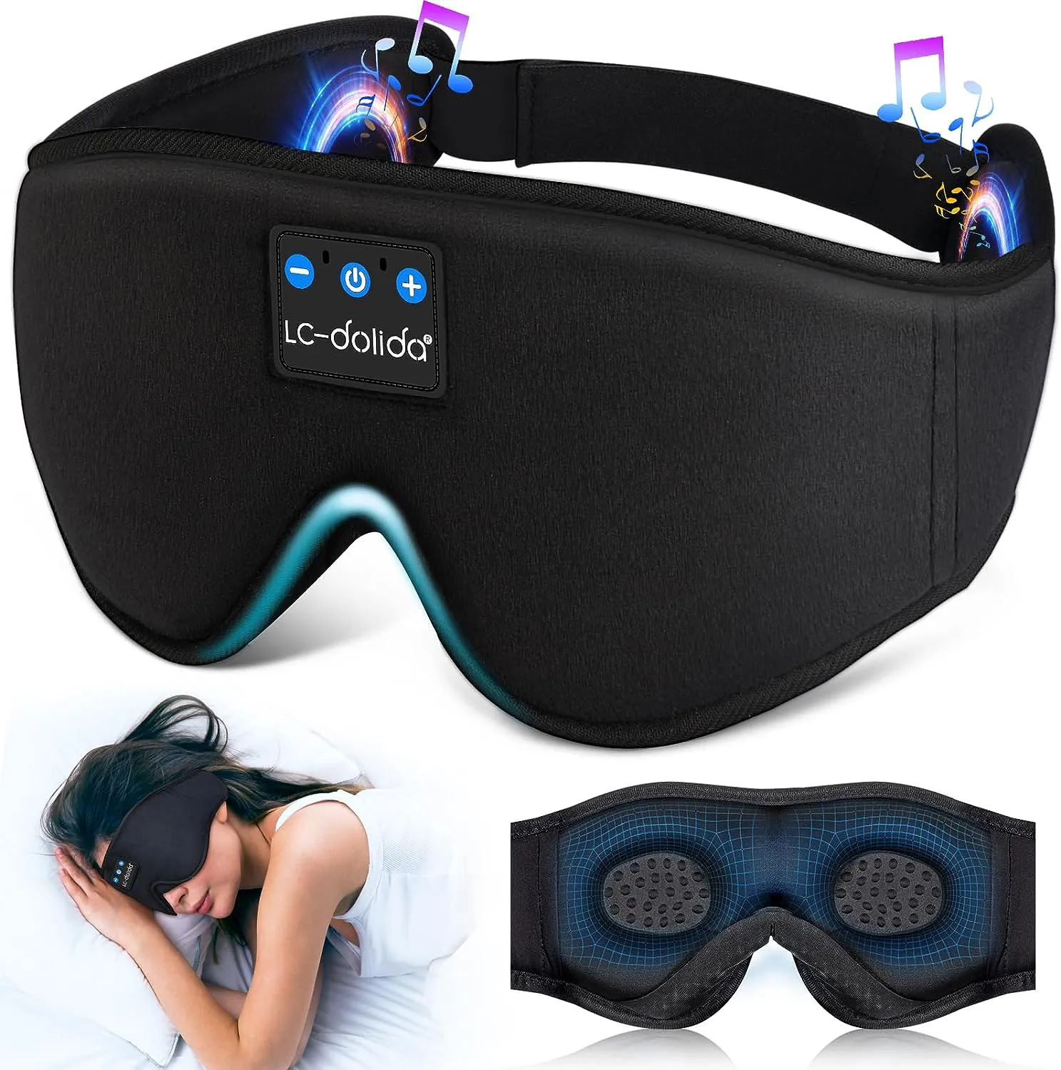 Sleep Mask with Bluetooth Headphones Bluetooth Sleep Mask Sleep Headphones,3D Eye Mask for Sleeping Mask Music Sleeping Headphones for Side Sleepers Meditation Gifts Gadgets for Men Women