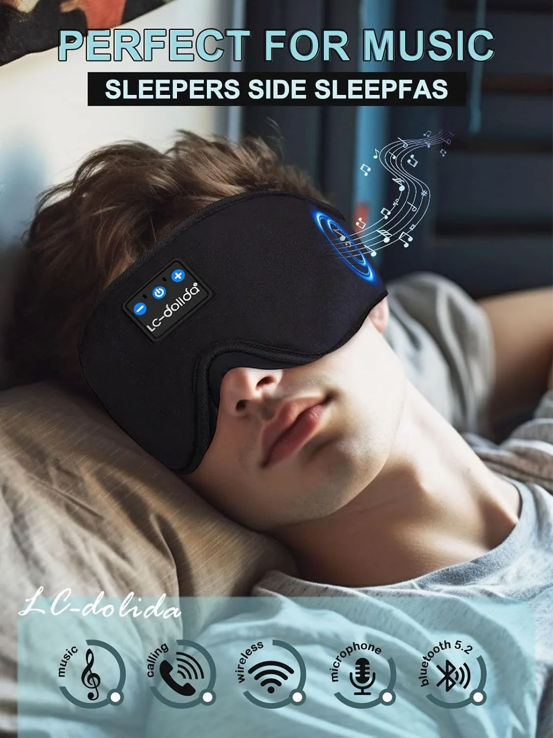 Sleep Mask with Bluetooth Headphones Bluetooth Sleep Mask Sleep Headphones,3D Eye Mask for Sleeping Mask Music Sleeping Headphones for Side Sleepers Meditation Gifts Gadgets for Men Women