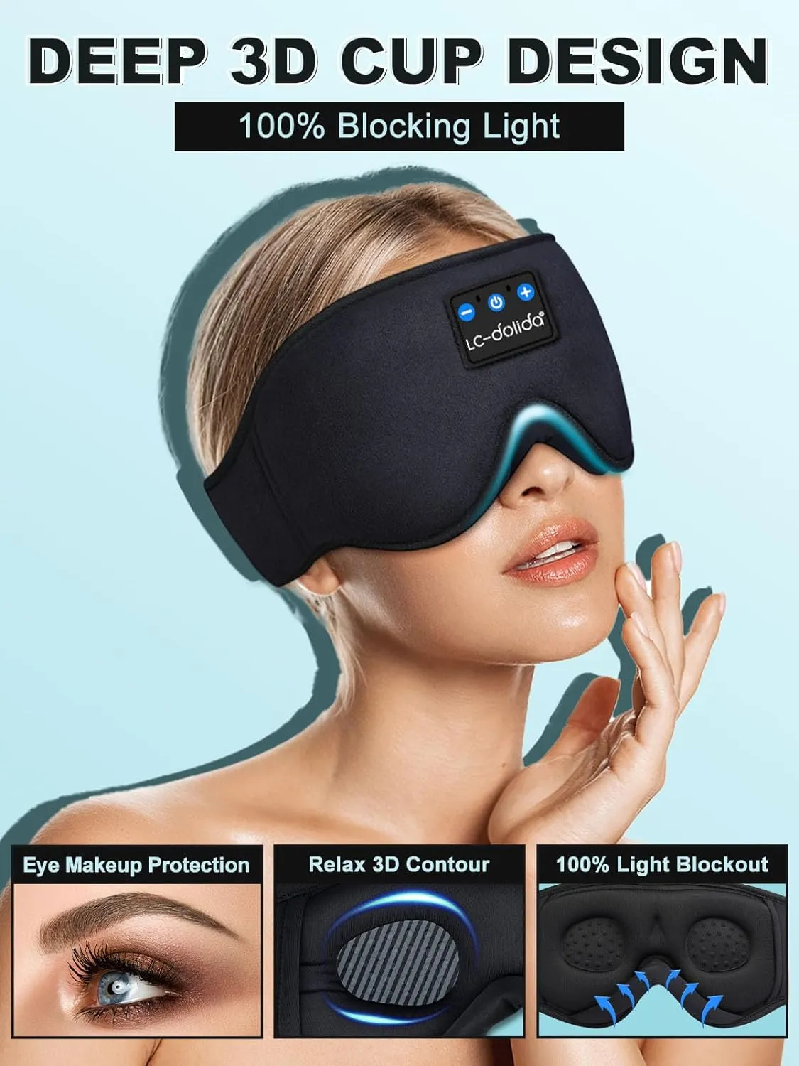 Sleep Mask with Bluetooth Headphones Bluetooth Sleep Mask Sleep Headphones,3D Eye Mask for Sleeping Mask Music Sleeping Headphones for Side Sleepers Meditation Gifts Gadgets for Men Women
