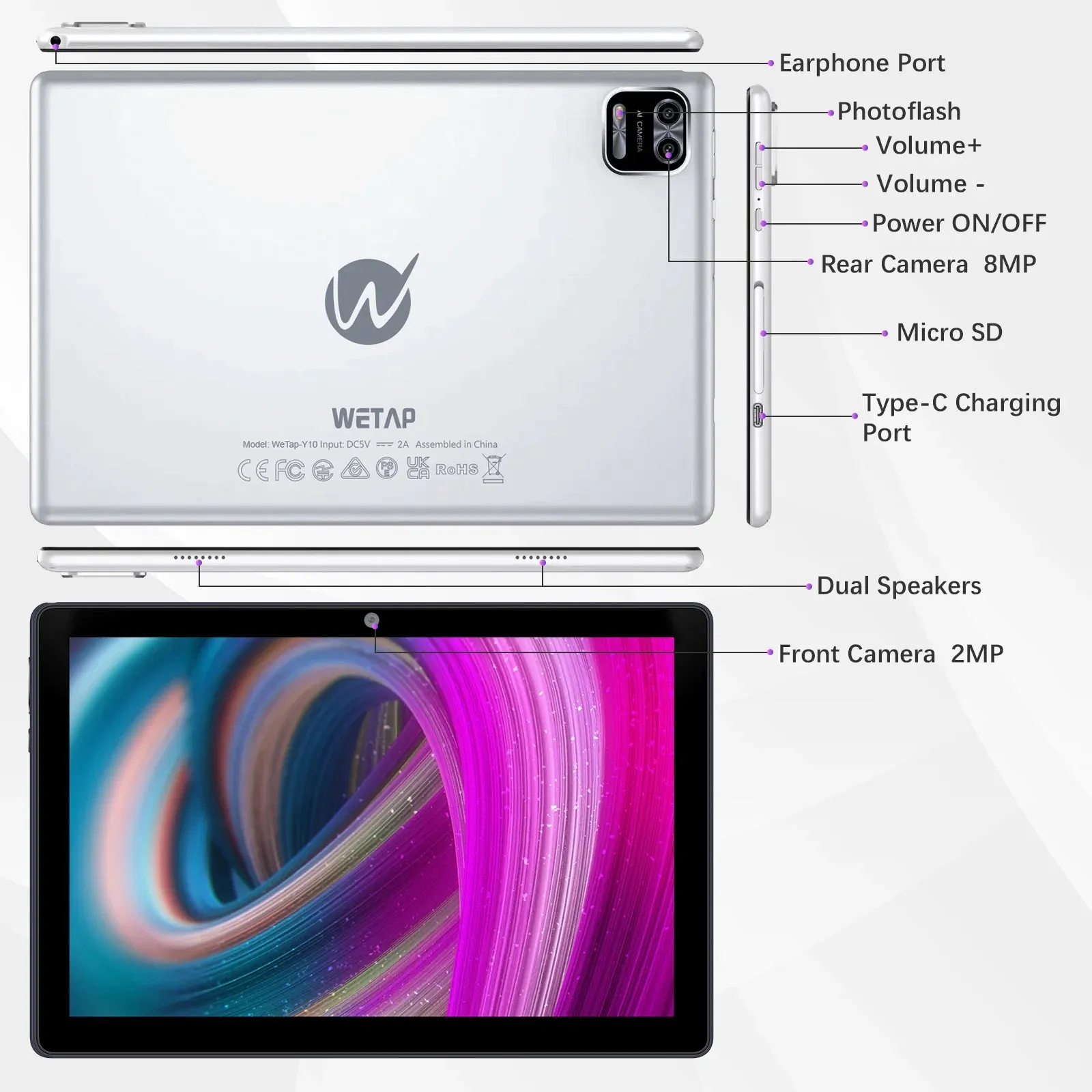 Tablet 10 Inch Android Tablets丨 Android 12 Tablet,3Gb RAM 64GB ROM,2MP 8MP Camera,1280X800 IPS Google Tablets,Quad-Core Processor Tablets,6000Mah Long Lasting Battery