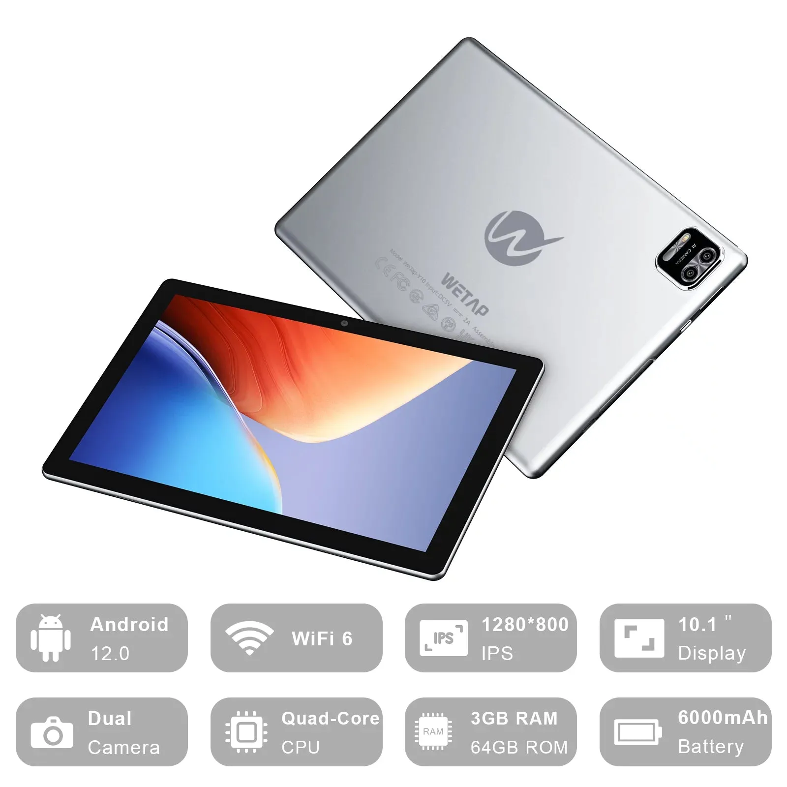 Tablet 10 Inch Android Tablets丨 Android 12 Tablet,3Gb RAM 64GB ROM,2MP 8MP Camera,1280X800 IPS Google Tablets,Quad-Core Processor Tablets,6000Mah Long Lasting Battery