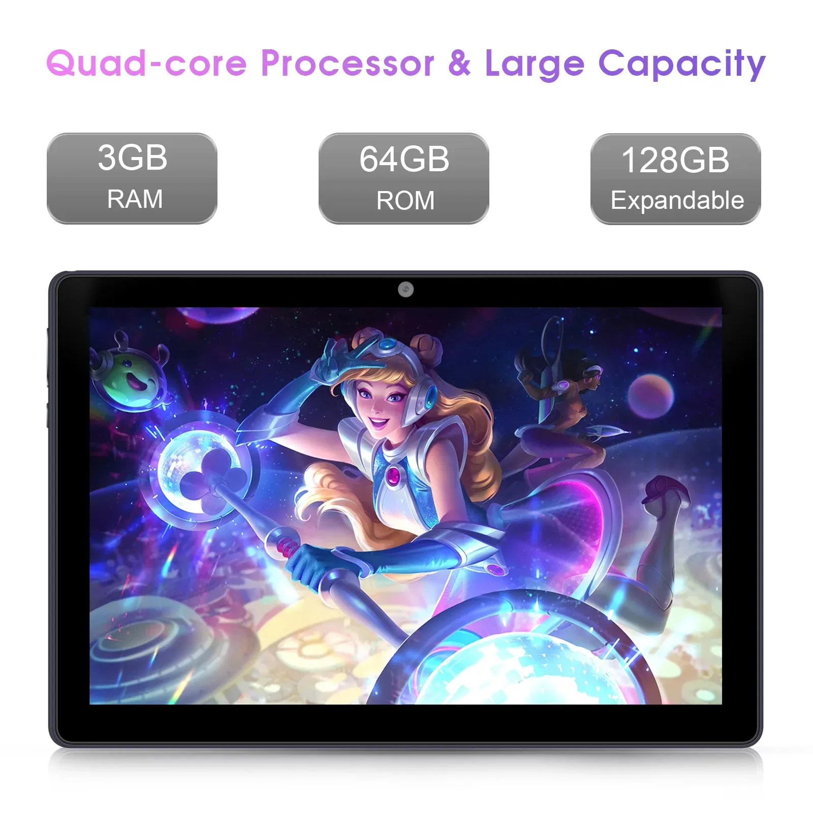 Tablet 10 Inch Android Tablets丨 Android 12 Tablet,3Gb RAM 64GB ROM,2MP 8MP Camera,1280X800 IPS Google Tablets,Quad-Core Processor Tablets,6000Mah Long Lasting Battery