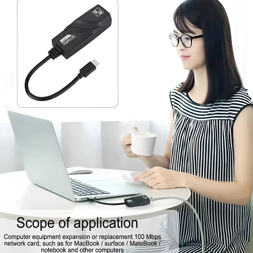 Type-C 10/100/1000Mbps Ethernet Adaptor, Compatible With Laptops, And Tablets Type-C-Rj45