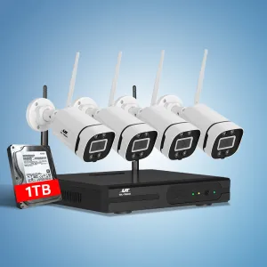 Wireless CCTV Security System 8CH NVR 3MP 4 Square Cameras 1TB