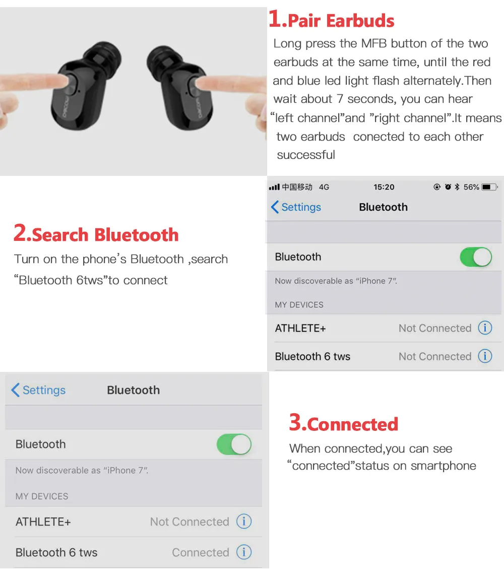 Wireless Mini Earbuds Twins Headset Stereo Bluetooth Earphone  Headphones with 1100mAh Box