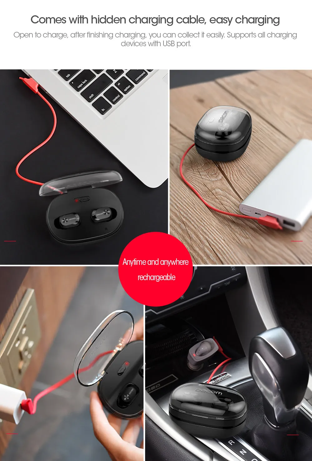 Wireless Mini Earbuds Twins Headset Stereo Bluetooth Earphone  Headphones with 1100mAh Box